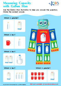 Measuring Capacity with Gallon Man Worksheet: Free Measurement